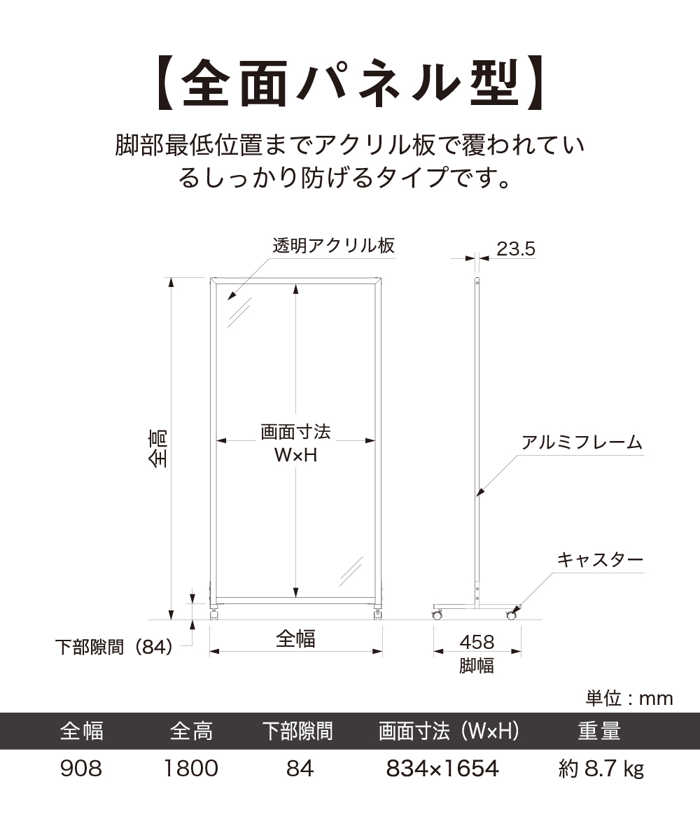 透明アクリルパーテーション【全面パネル型】02